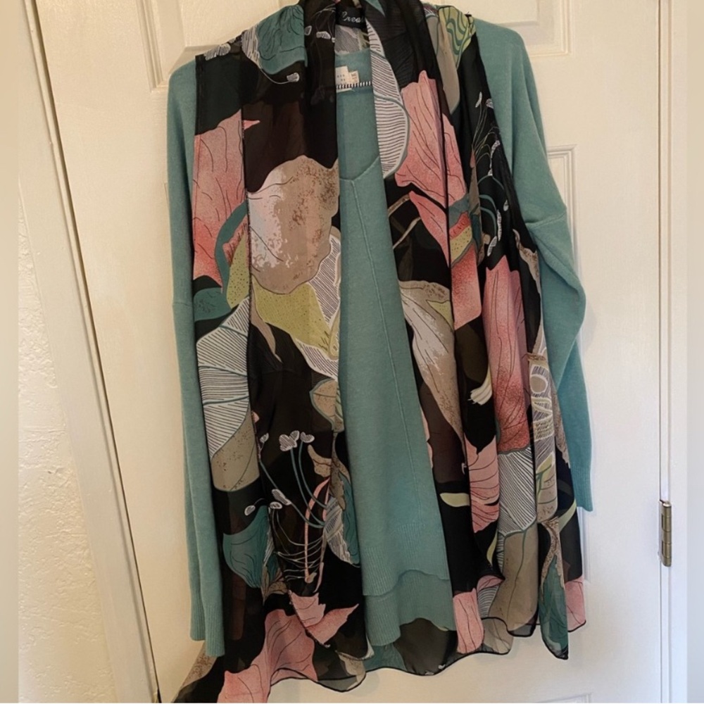 Dreamers by Debut Soft V-Neck Teal Sweater L - Picture 3 of 3